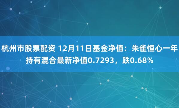 杭州市股票配资 12月11日基金净值：朱雀恒心一年持有混合最新净值0.7293，跌0.68%